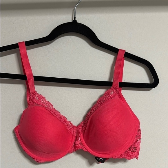 BRA 32D NATORI 741299 Feathers Full Coverage Hot Pink Lace Wired - Picture 1 of 13